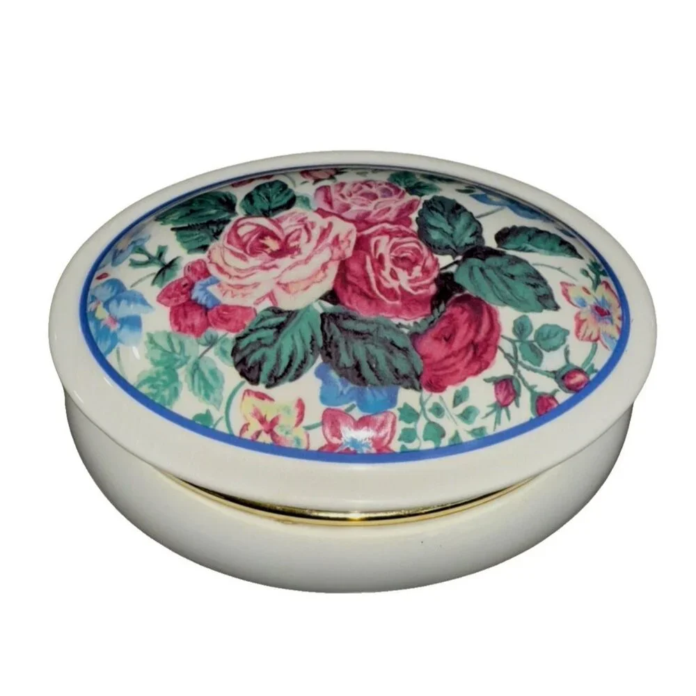 Vintage Limoges Porcelain - Oval Gilded Flower Decorated Lidded Trinket Box